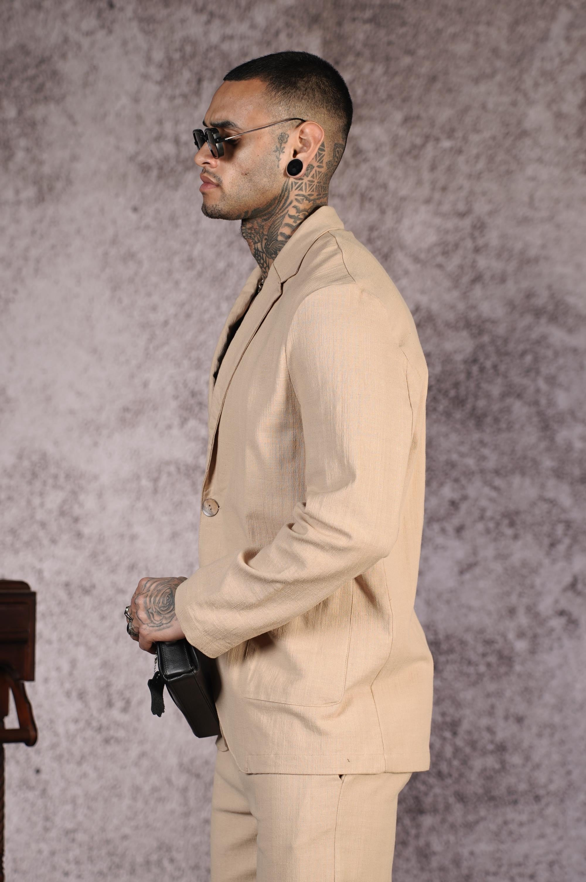 Regular Kalıp Blazer Keten Alt Üst Takım