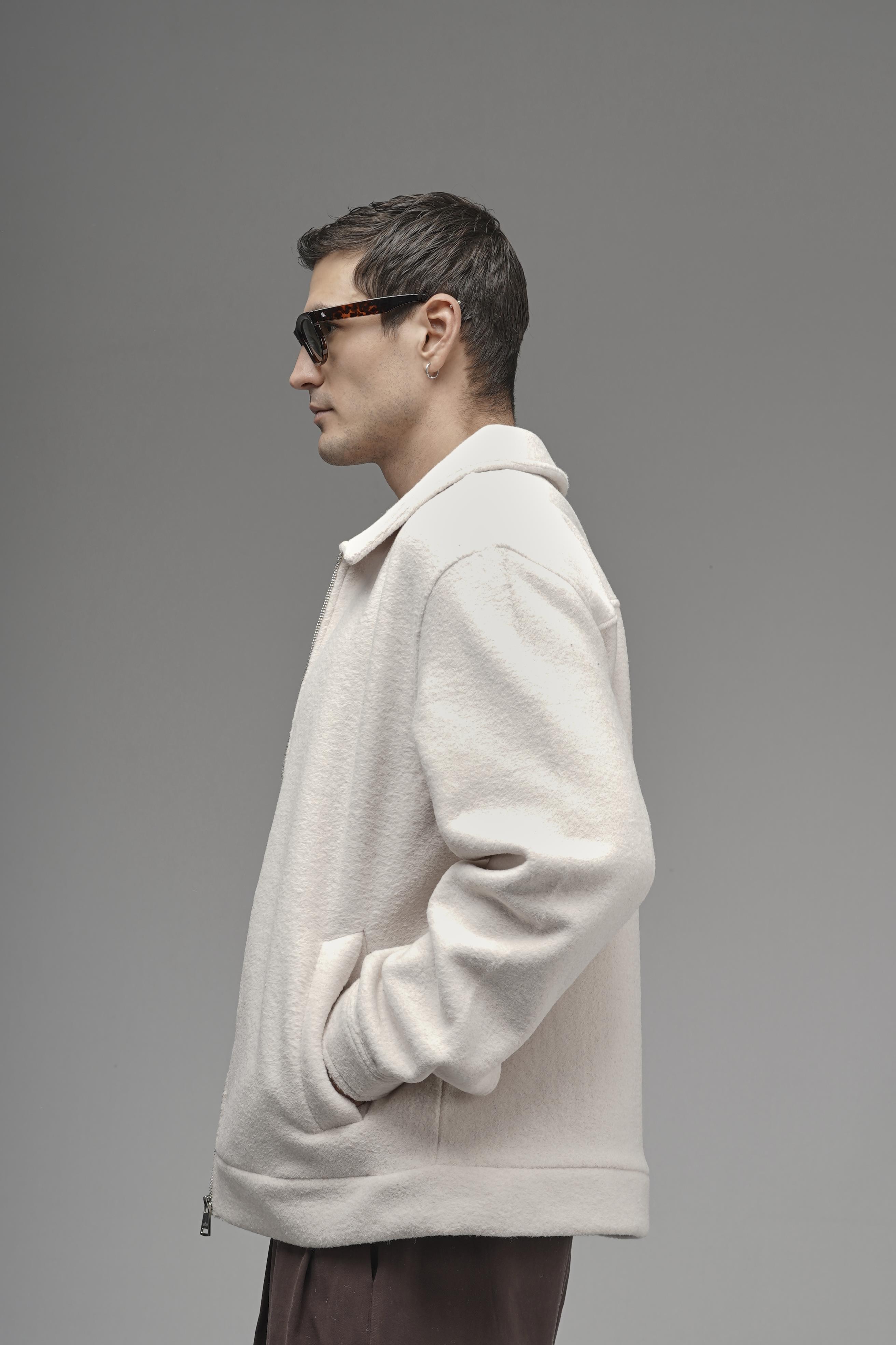 Regular Kalıp Cepli Fermuar Kapamalı Erkek Kaşe Ceket