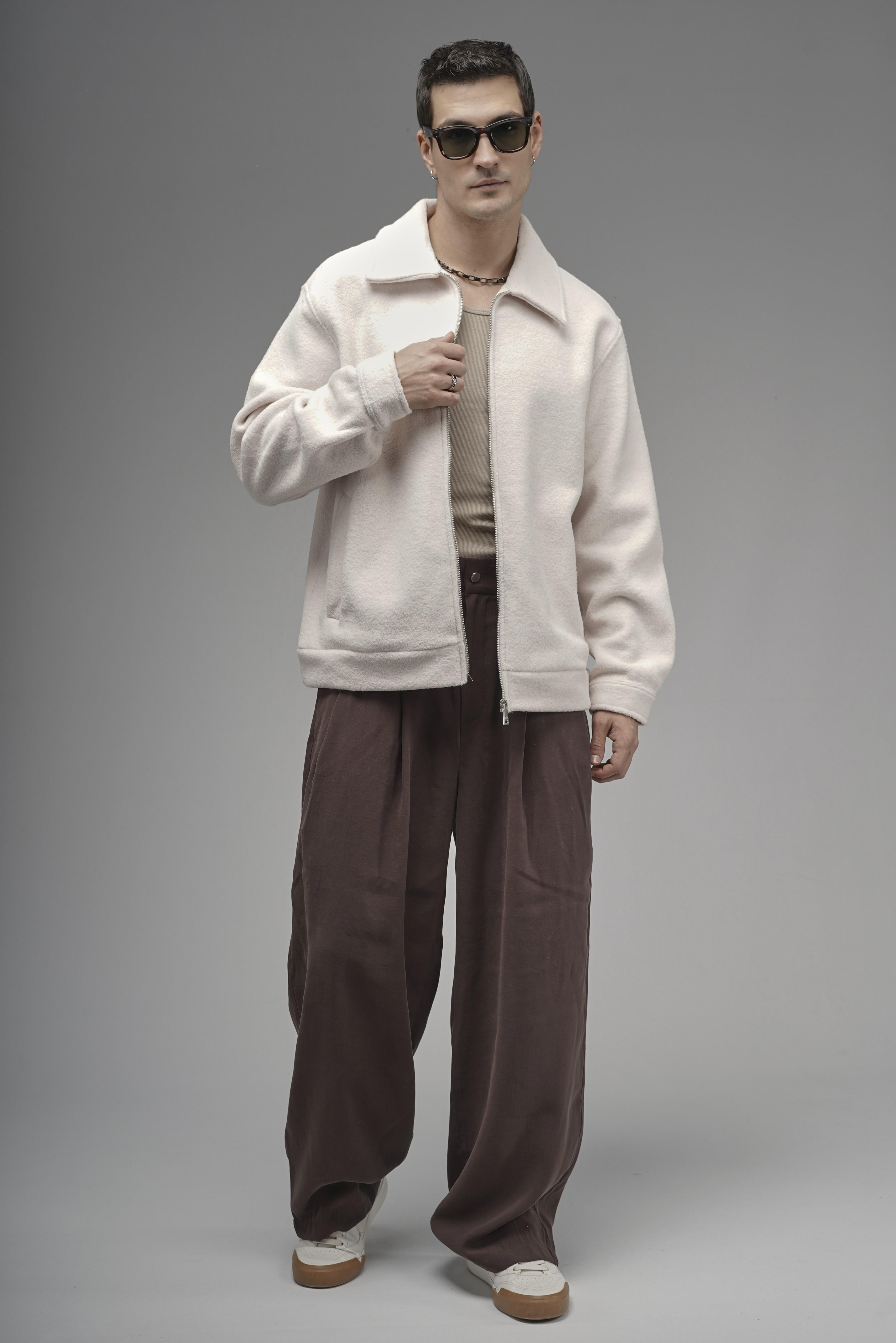 Regular Kalıp Cepli Fermuar Kapamalı Erkek Kaşe Ceket