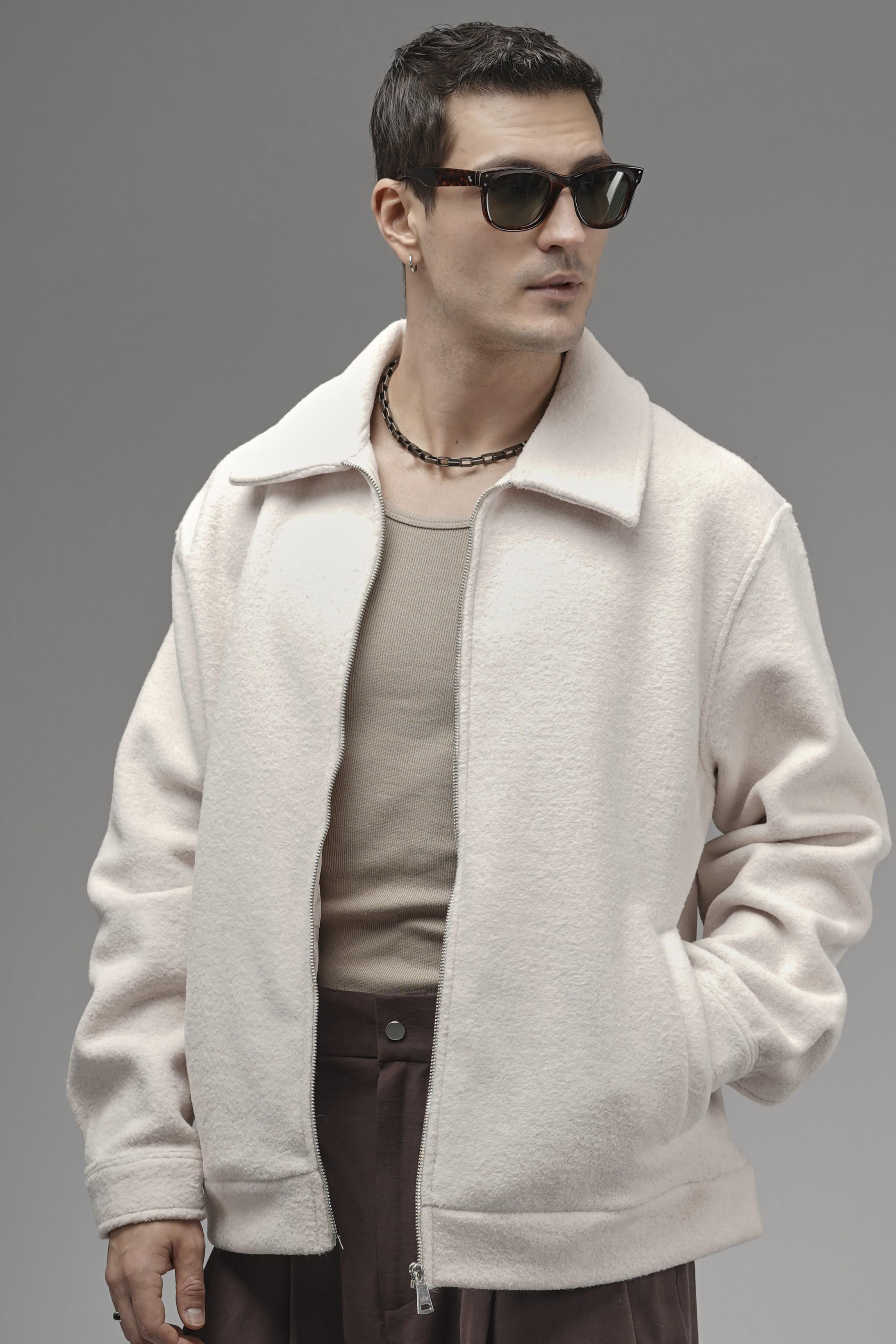 Regular Kalıp Cepli Fermuar Kapamalı Erkek Kaşe Ceket