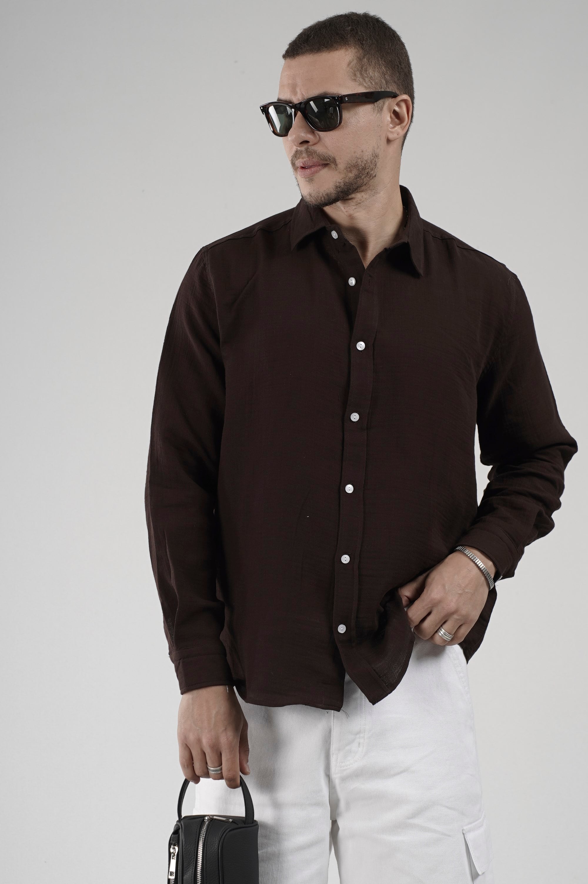 Regular Kalıp Müslin Kumaş %100 Pamuklu  Erkek Düz Renk Gömlek