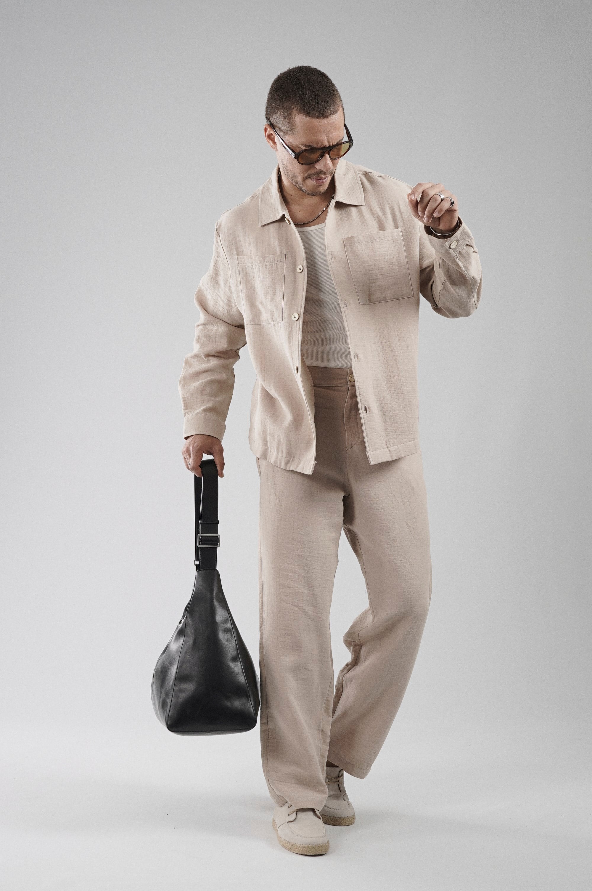 Regular Kalıp Müslin Kumaş Erkek Gömlek Pantolon Alt Üst Takım