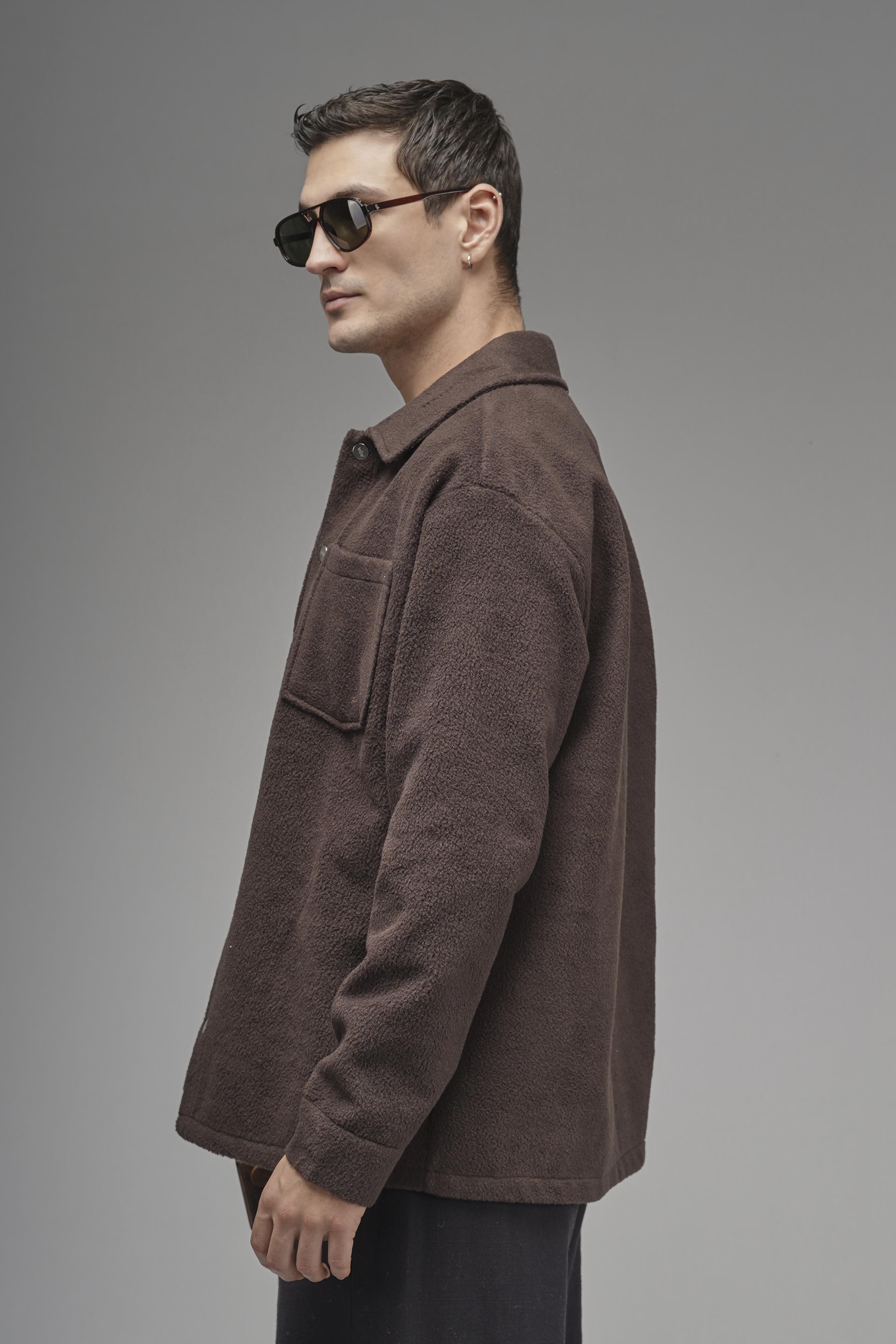 Regular Kalıp Tek Cepli Erkek Peluş Gömlek