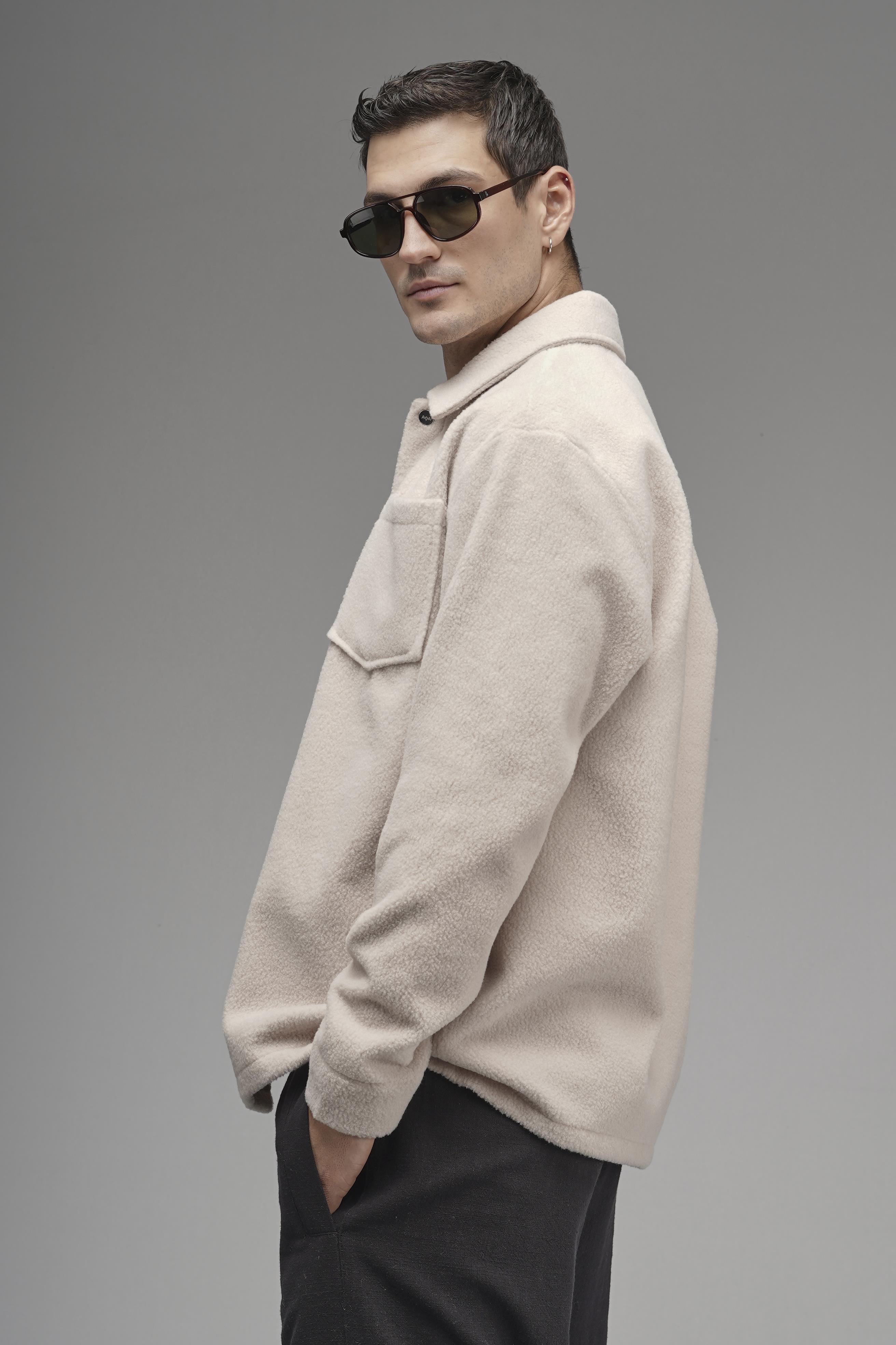 Regular Kalıp Tek Cepli Erkek Peluş Gömlek