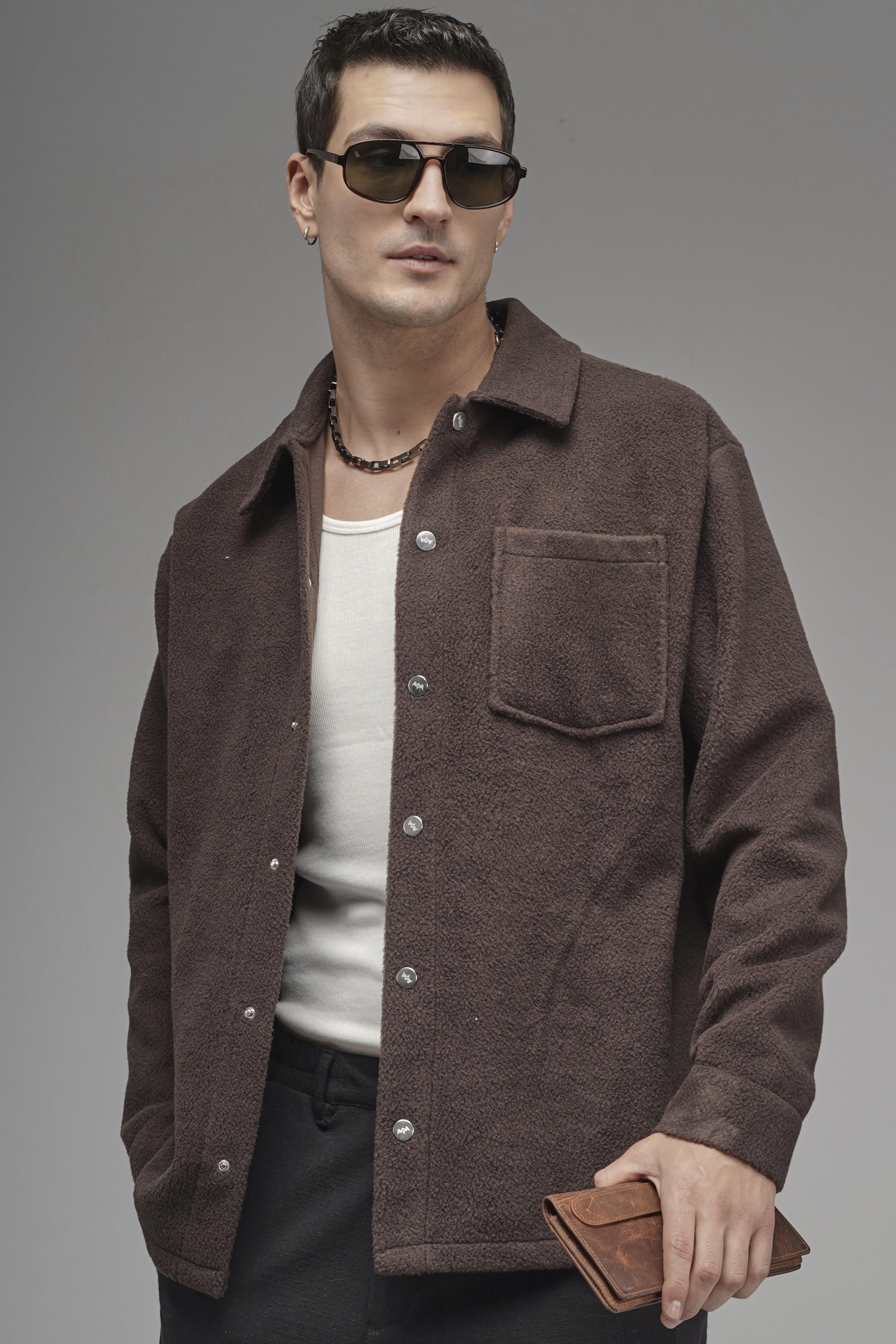 Regular Kalıp Tek Cepli Erkek Peluş Gömlek