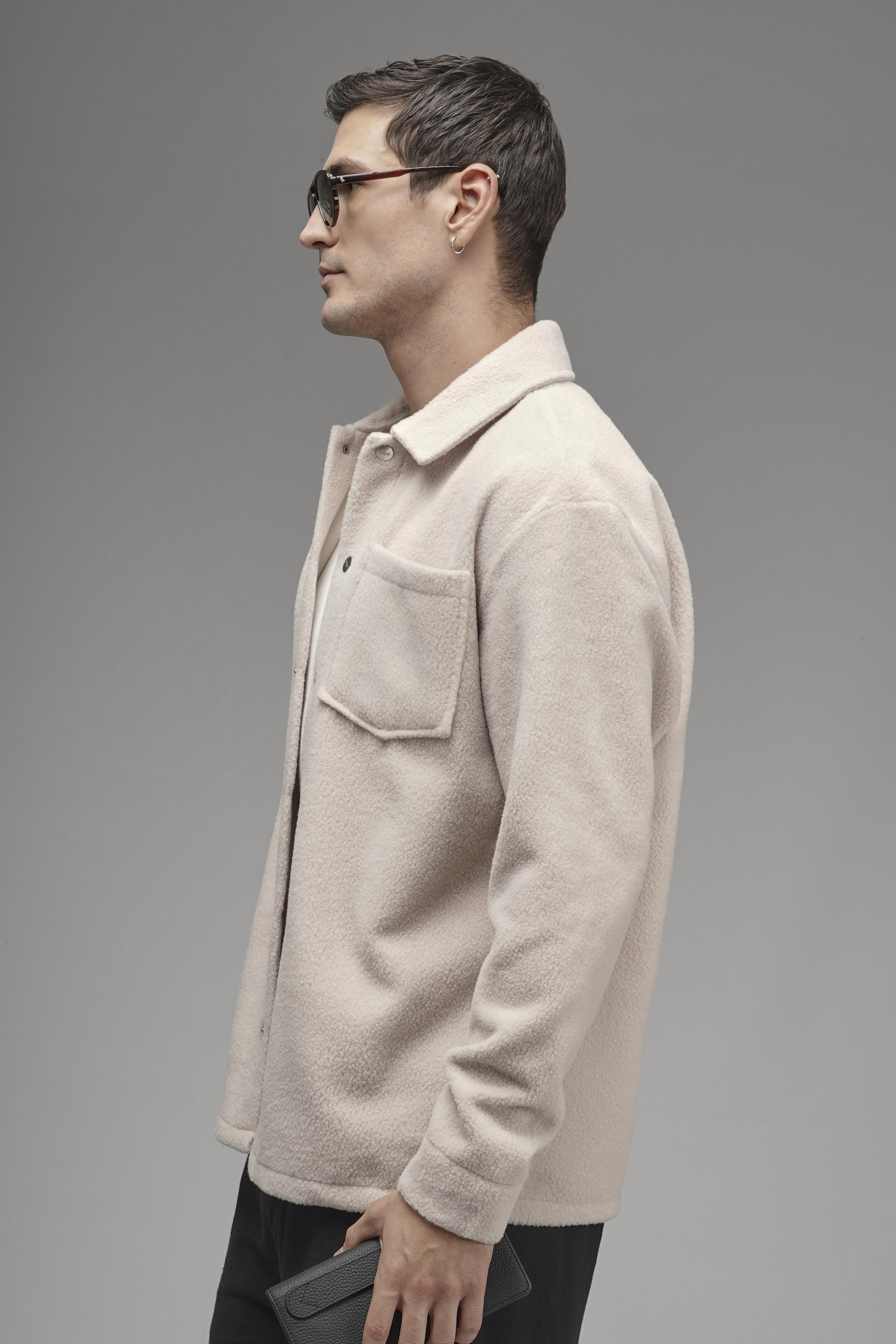 Regular Kalıp Tek Cepli Erkek Peluş Gömlek