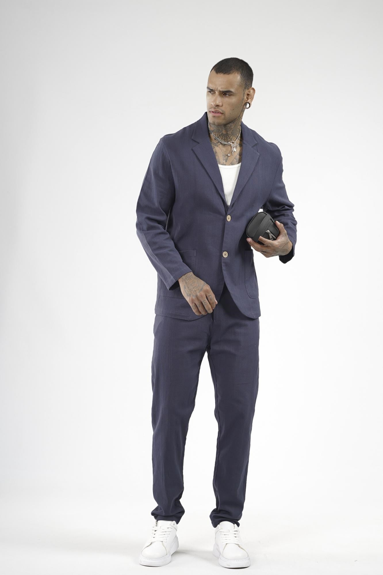 Slim Fit Kalıp Erkek Pamuklu Keten Alt Üst Takım