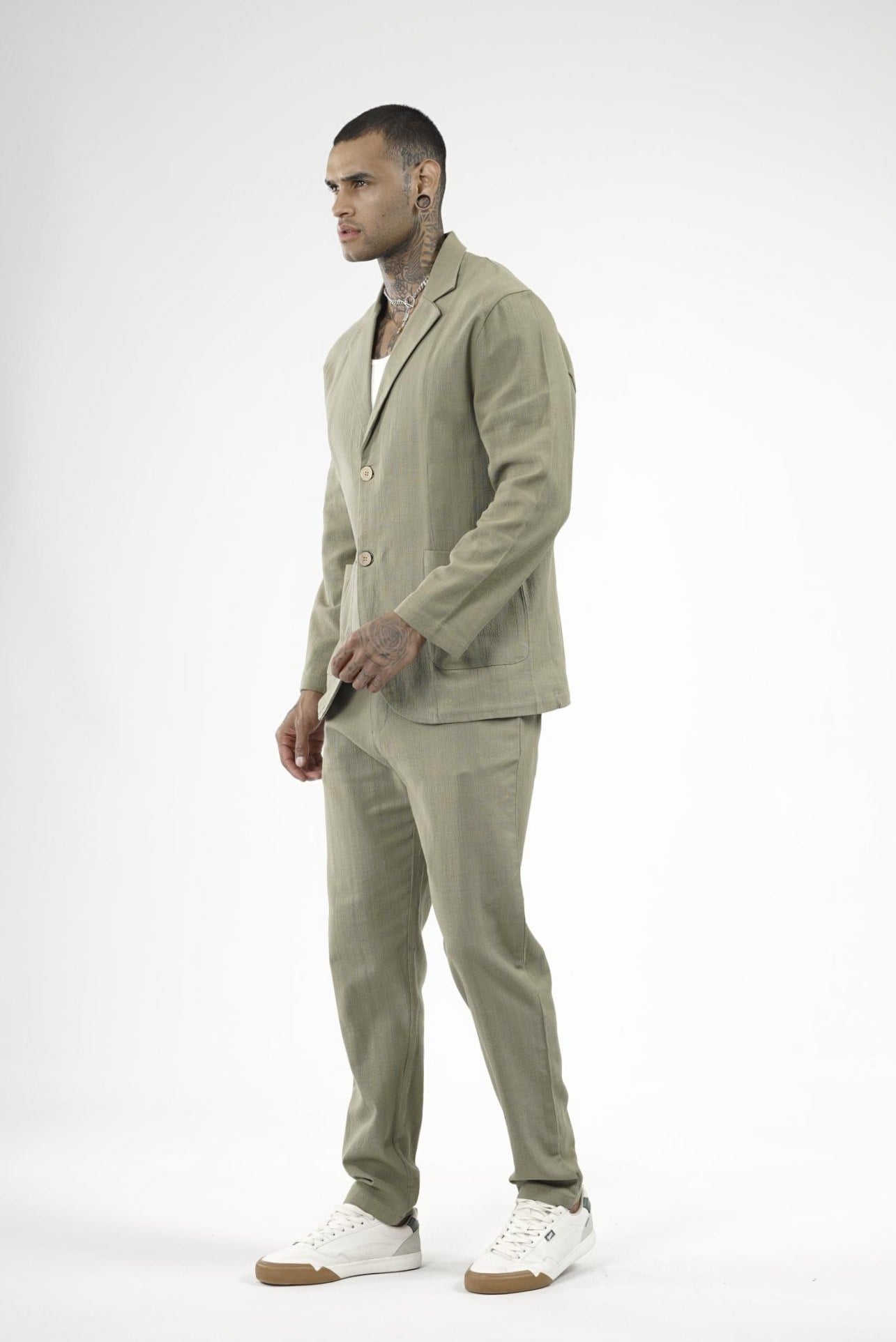 Slim Fit Kalıp Erkek Pamuklu Keten Alt Üst Takım