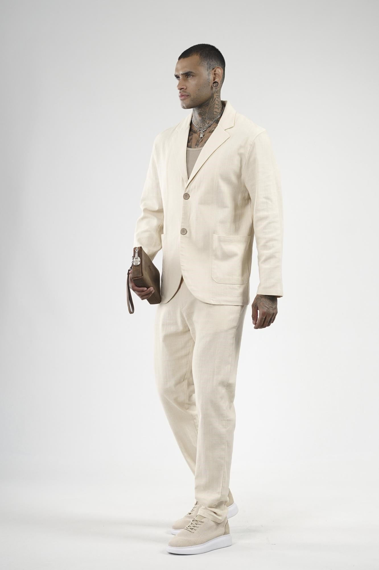 Slim Fit Kalıp Erkek Pamuklu Keten Alt Üst Takım