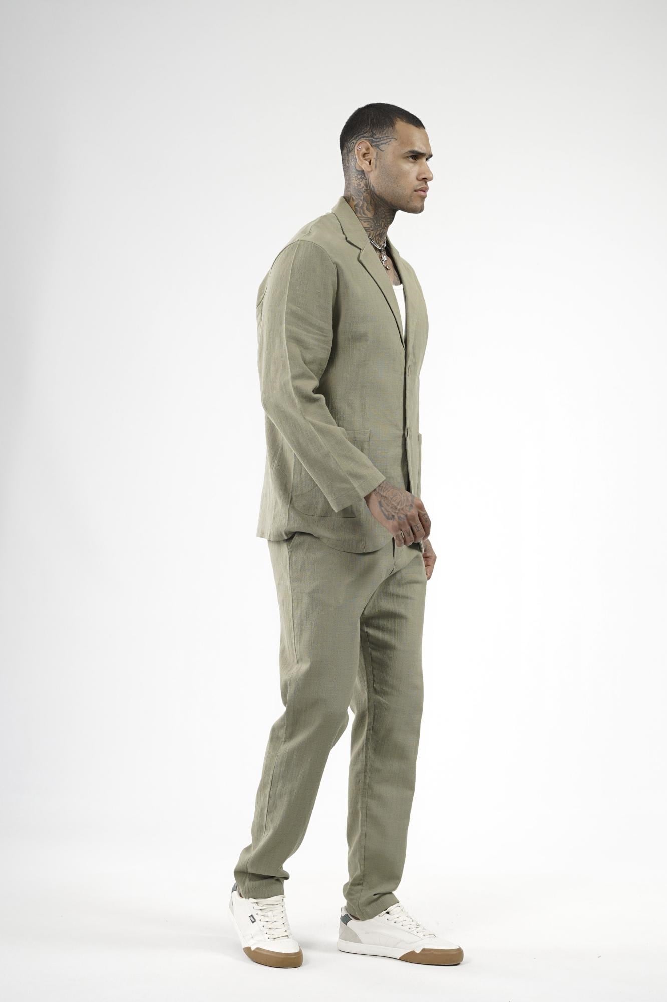 Slim Fit Kalıp Erkek Pamuklu Keten Alt Üst Takım