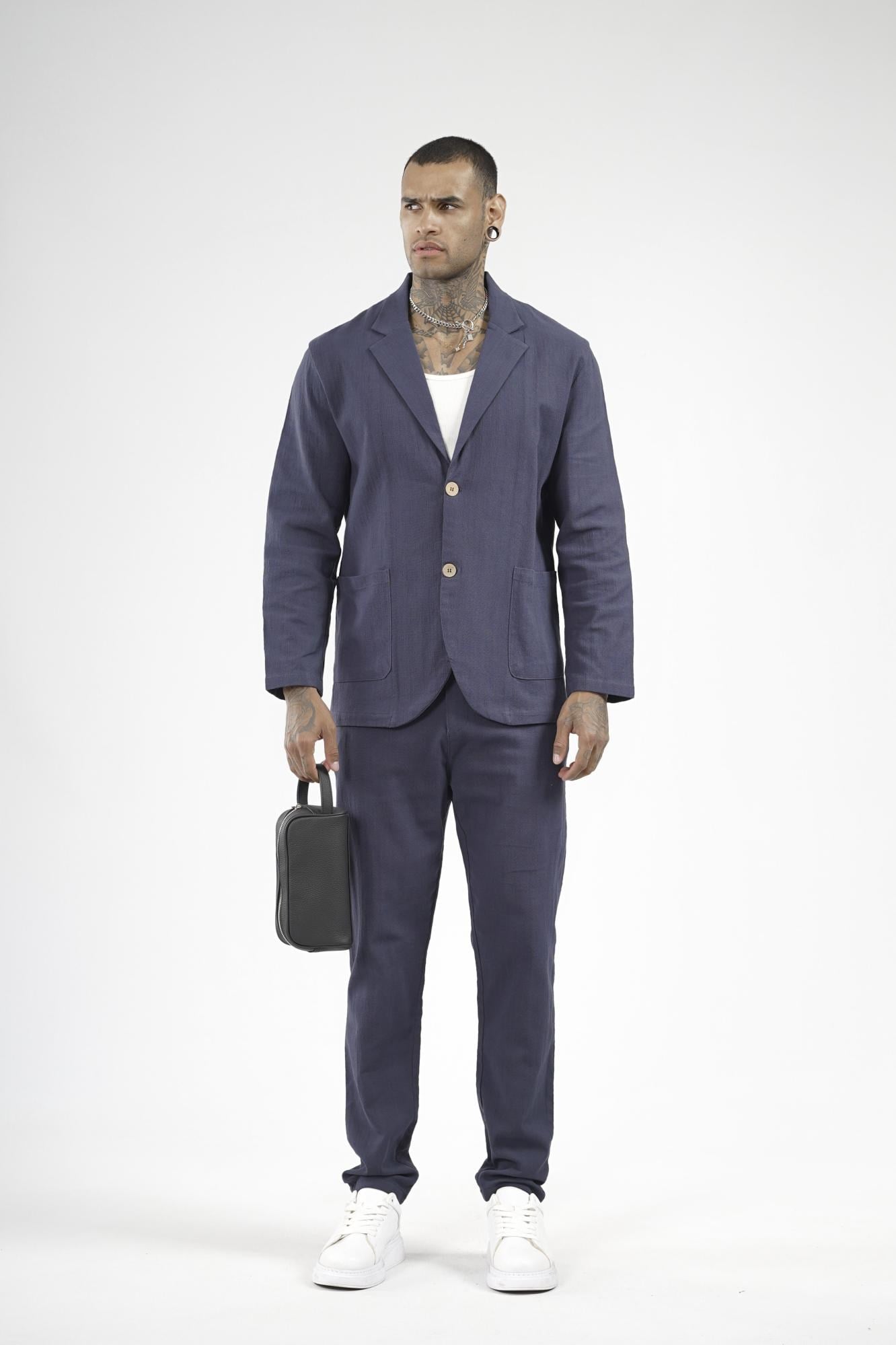 Slim Fit Kalıp Erkek Pamuklu Keten Alt Üst Takım