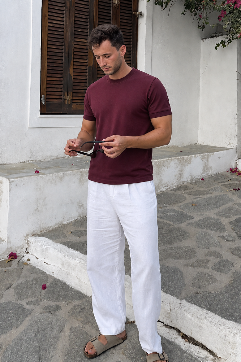 Slim Fit Kalıp Kolu Ribanalı Basic %100 Pamuklu Tişört