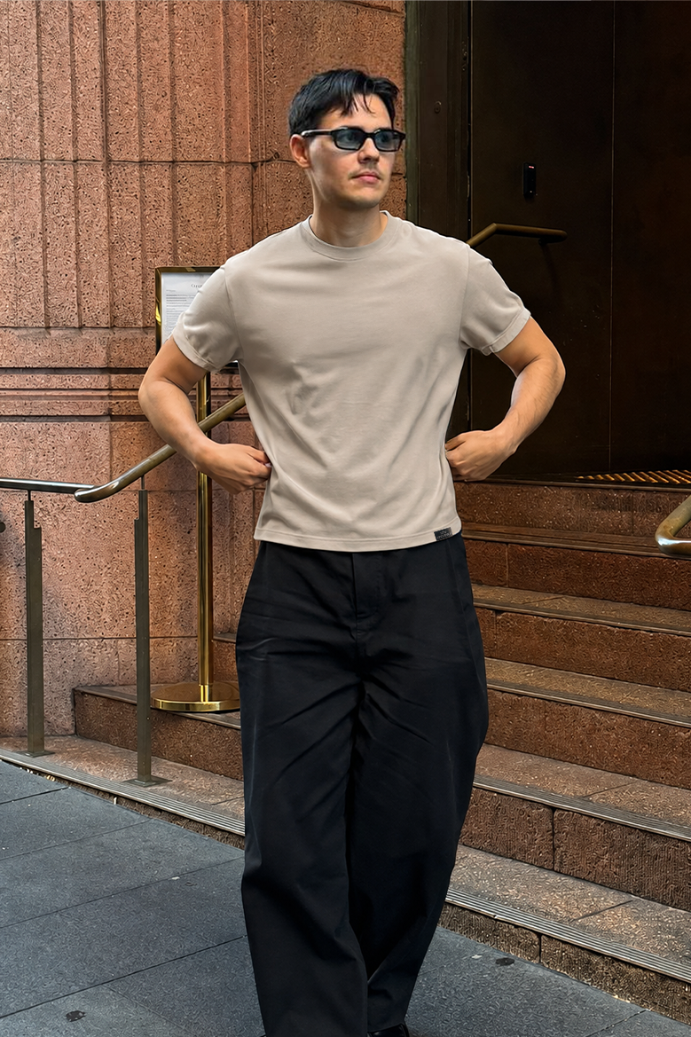 Slim Fit Kalıp Kolu Ribanalı Basic %100 Pamuklu Tişört