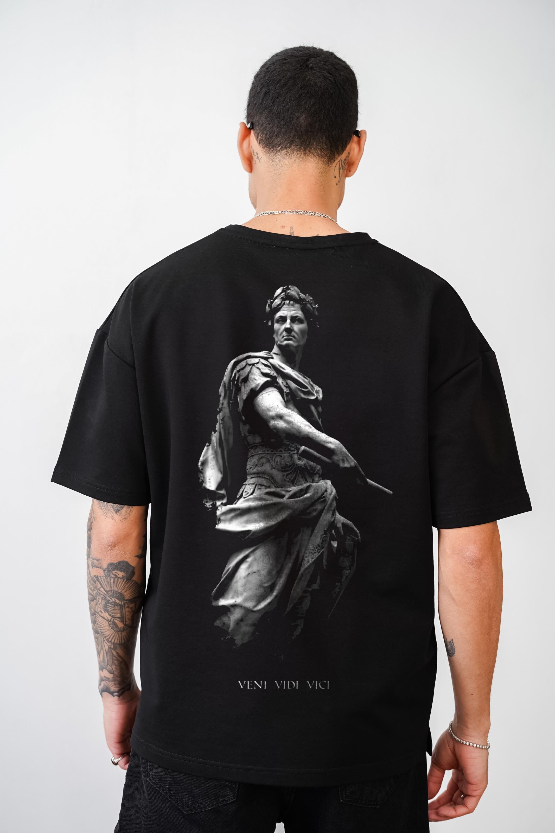 Veni Vidi Vici Baskılı Unisex Oversize Kalıp Tişört