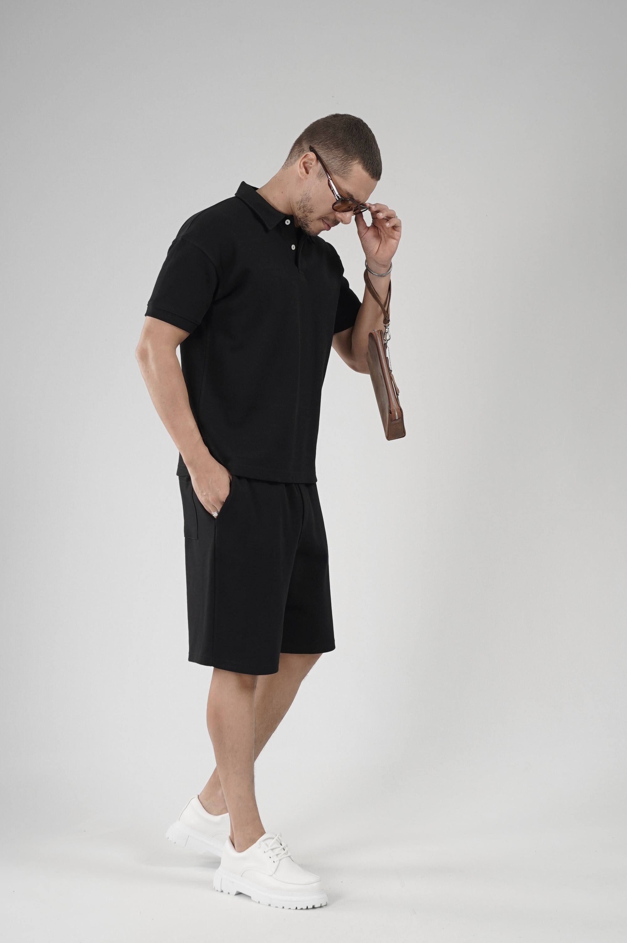 Yarım Oversize Kalıp Polo Yaka Erkek Şort Takım