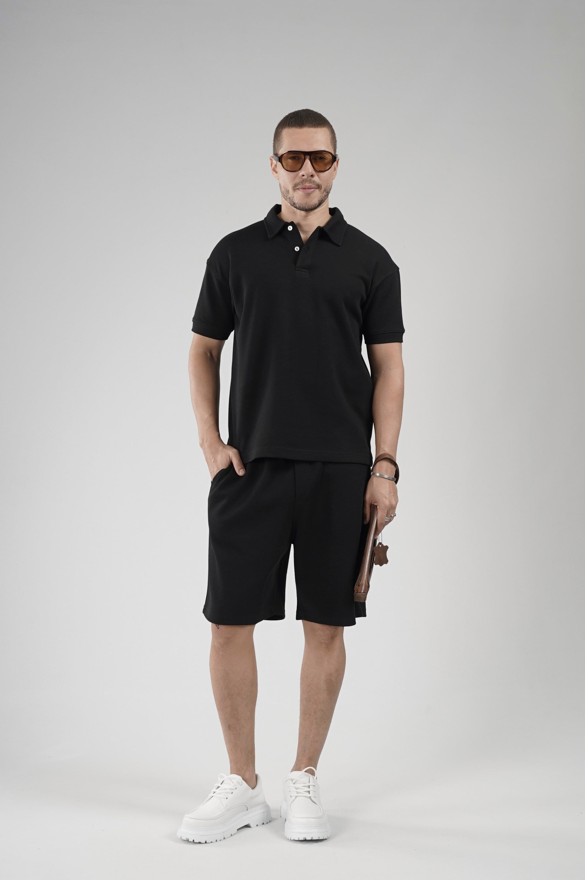 Yarım Oversize Kalıp Polo Yaka Erkek Şort Takım