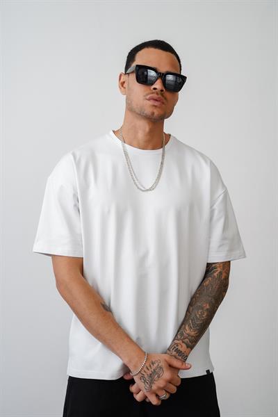 Ahtapot Baskılı Unisex Ekru Oversize Tişört