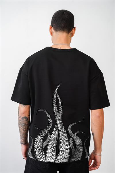 Ahtapot Baskılı Unisex Oversize Tişört