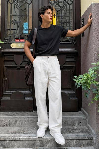 Baggy Fit Kalıp Pamuklu Keten Pantolon