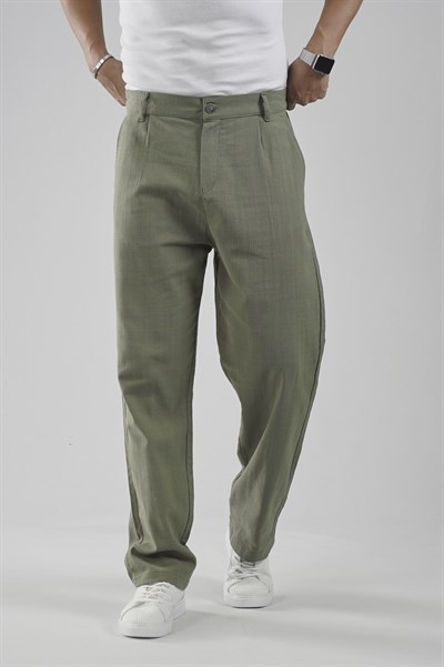 Baggy Fit Kalıp Pamuklu Keten Pantolon