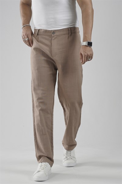 Baggy Fit Kalıp Pamuklu Keten Pantolon