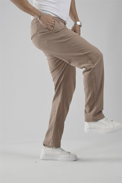 Baggy Fit Kalıp Pamuklu Keten Pantolon