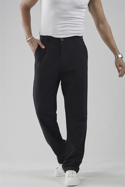 Baggy Fit Kalıp Pamuklu Keten Pantolon