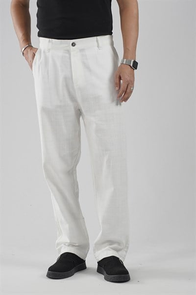 Baggy Fit Kalıp Pamuklu Keten Pantolon
