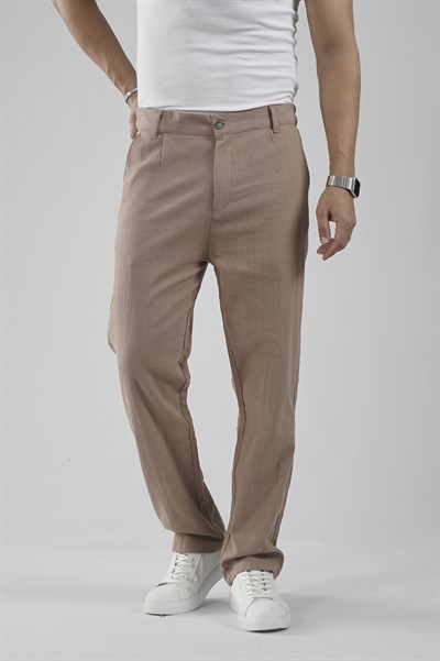 Baggy Fit Kalıp Pamuklu Keten Pantolon