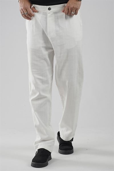 Baggy Fit Kalıp Pamuklu Keten Pantolon