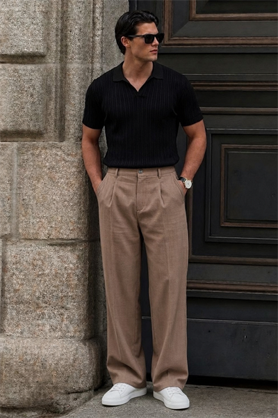 Baggy Fit Kalıp Pamuklu Keten Pantolon