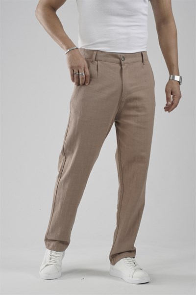 Baggy Fit Kalıp Pamuklu Keten Pantolon
