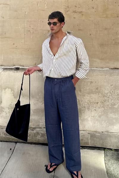 Baggy Kalıp Pamuklu Keten Klasik Pantolon