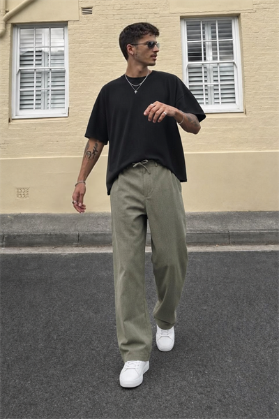 Baggy Kalıp Pamuklu Keten Klasik Pantolon