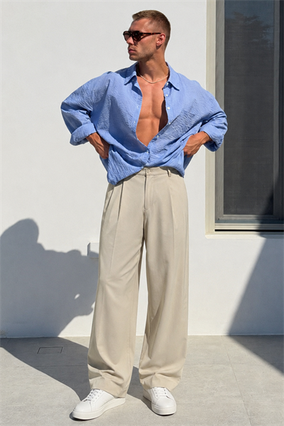 Baggy Kalıp Pileli Kumaş Pantolon