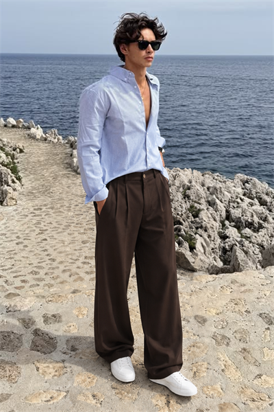 Baggy Kalıp Pileli Kumaş Pantolon