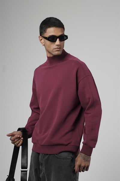 Balıkçı Yaka Oversize Kalıp Erkek Sweatshirt