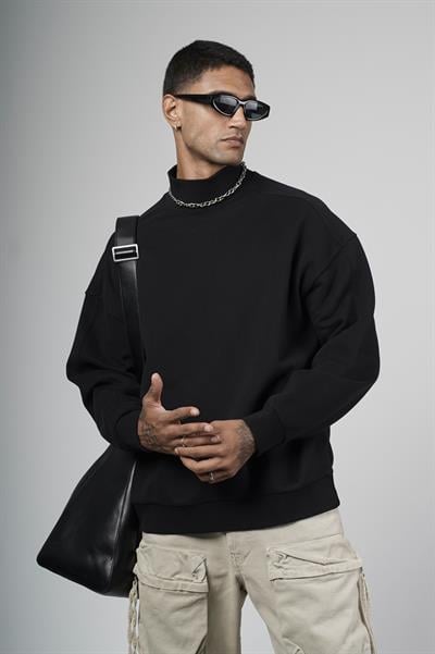 Balıkçı Yaka Oversize Kalıp Erkek Sweatshirt