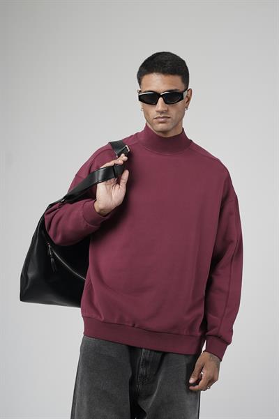 Balıkçı Yaka Oversize Kalıp Erkek Sweatshirt