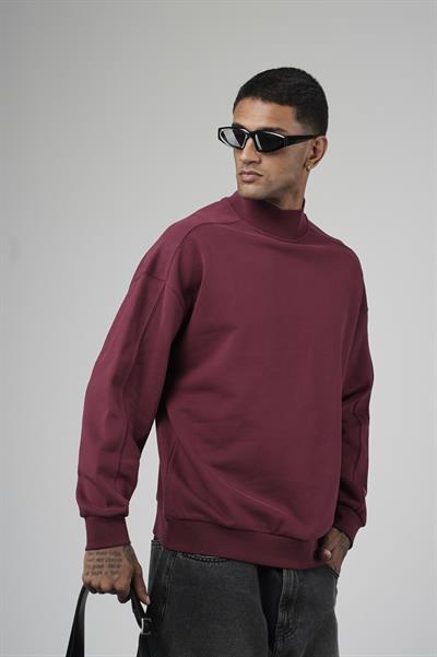 Balıkçı Yaka Oversize Kalıp Erkek Sweatshirt