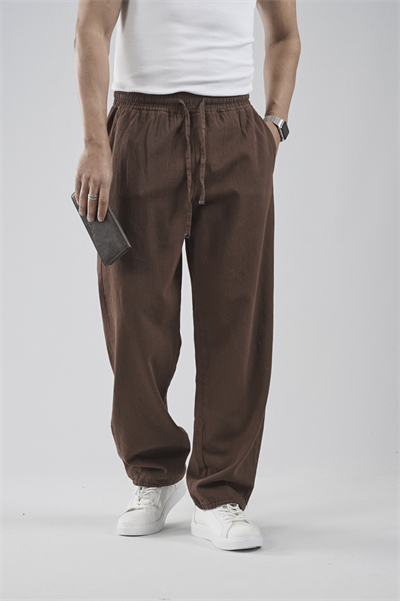 Beli Lastikli Bağcıklı Baggy Kalıp Erkek Gabardin Pantolon