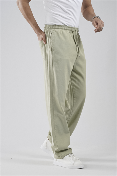 Beli Lastikli Bağcıklı Baggy Kalıp Erkek Gabardin Pantolon