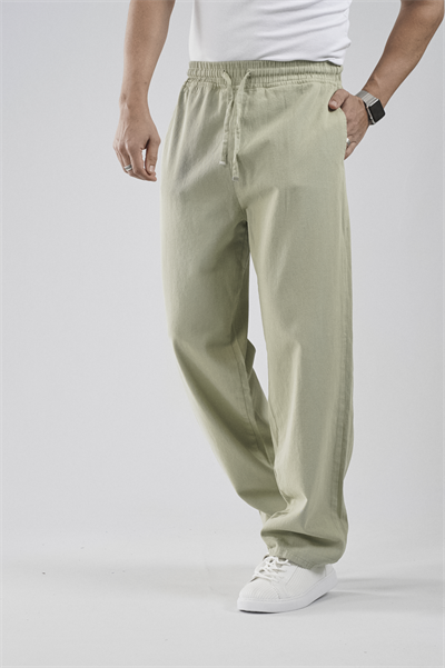Beli Lastikli Bağcıklı Baggy Kalıp Erkek Gabardin Pantolon