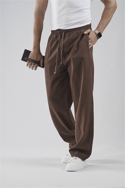 Beli Lastikli Bağcıklı Baggy Kalıp Erkek Gabardin Pantolon