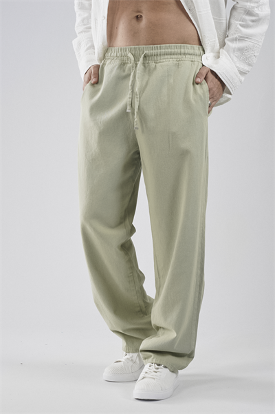 Beli Lastikli Bağcıklı Baggy Kalıp Erkek Gabardin Pantolon