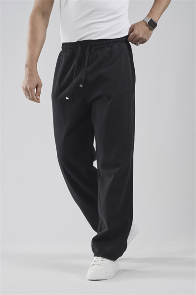 Beli Lastikli Bağcıklı Baggy Kalıp Erkek Gabardin Pantolon