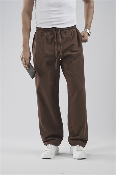Beli Lastikli Bağcıklı Baggy Kalıp Erkek Gabardin Pantolon