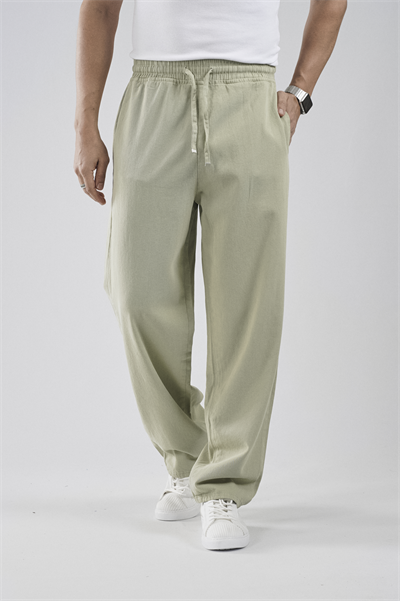 Beli Lastikli Bağcıklı Baggy Kalıp Erkek Gabardin Pantolon