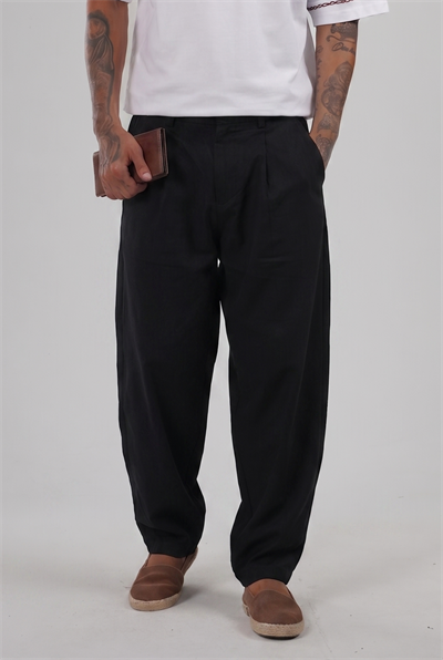 Beli Lastikli Jakarlı Cepli Baggy Siyah Pantolon