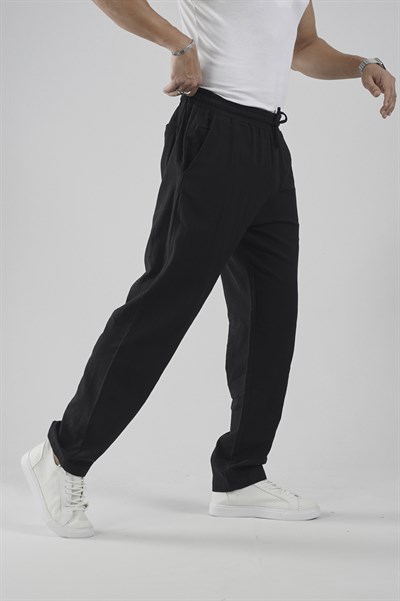 Beli Lastikli Regular Kalıp Pamuklu Keten Pantolon